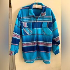 Vintage Western Aztec Print Oversized Fleece Full Zip Warm Fuzzy Ski Jacket L
